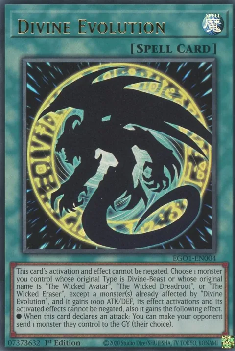 Divine Evolution EGO1-EN004 Yu-Gi-Oh card from Egyptian God Deck: Obelisk the Tormentor