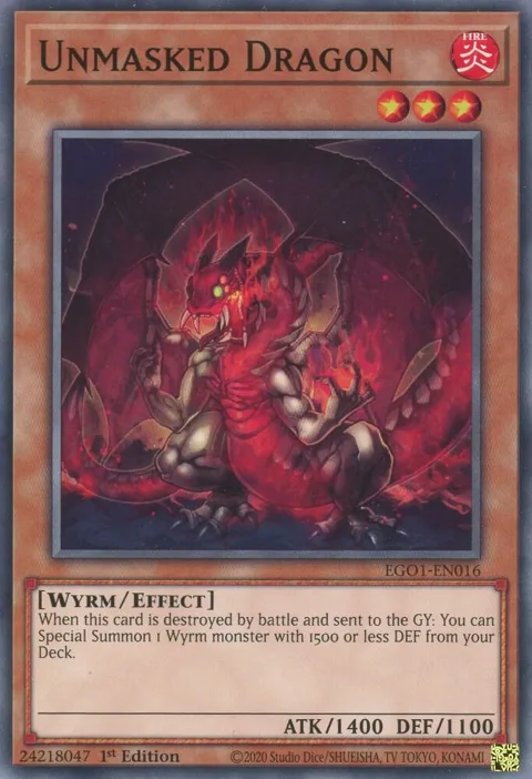 Unmasked Dragon EGO1-EN016 Yu-Gi-Oh card from Egyptian God Deck: Obelisk the Tormentor