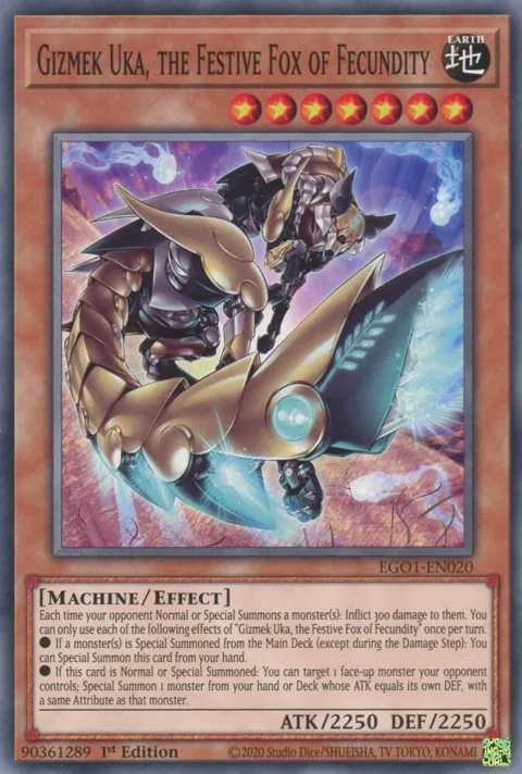 Gizmek Uka, the Festive Fox of Fecundity EGO1-EN020 Yu-Gi-Oh card from Egyptian God Deck: Obelisk the Tormentor