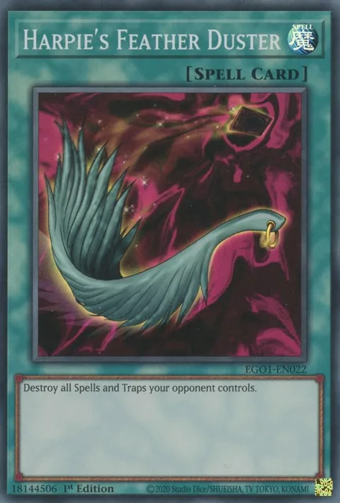 Harpie's Feather Duster EGO1-EN022 1st Edition Yu-Gi-Oh card from Egyptian God Deck: Obelisk the Tormentor