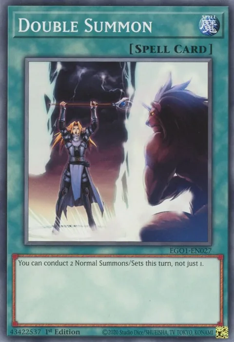 Double Summon EGO1-EN027 Yu-Gi-Oh card from Egyptian God Deck: Obelisk the Tormentor