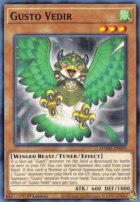 Gusto Vedir DAMA-EN019 Yu-Gi-Oh card from Dawn of Majesty