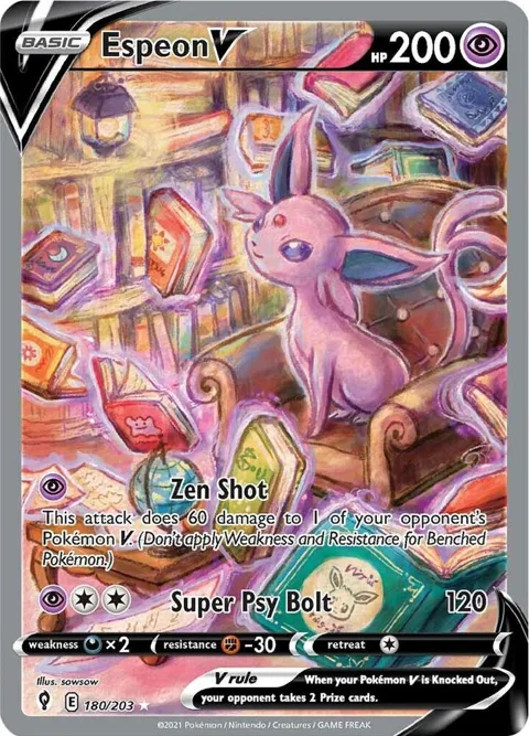 Espeon V Alt Art #180/203 Holofoil Pokémon card from Evolving Skies