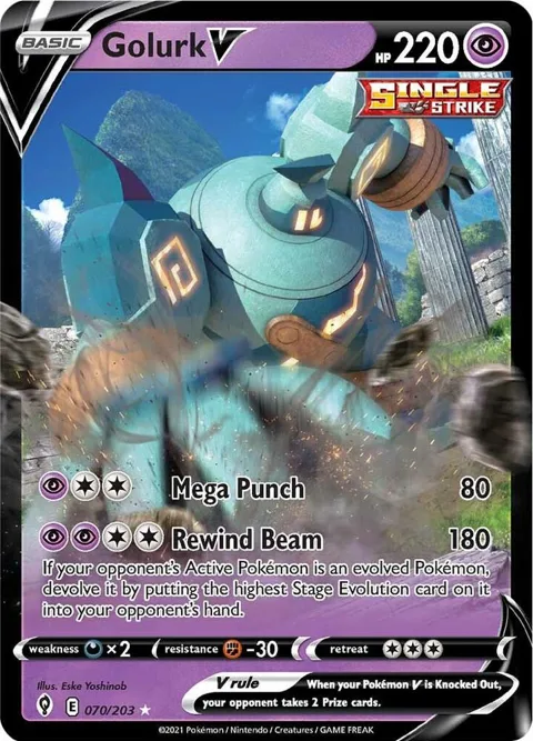 Golurk V #070/203 Holofoil Pokémon card from Evolving Skies