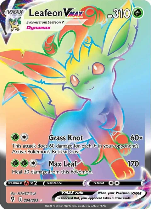 Leafeon VMAX Secret Rare #204/203 Holofoil Pokémon card from Evolving Skies