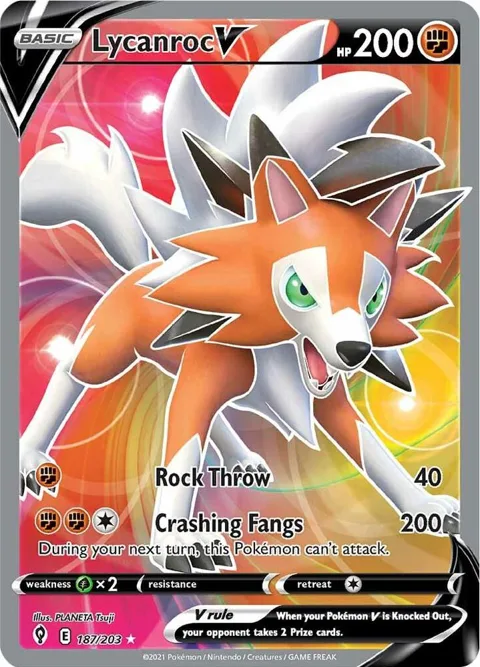 Lycanroc V Full Art #187/203 Holofoil Pokémon card from Evolving Skies