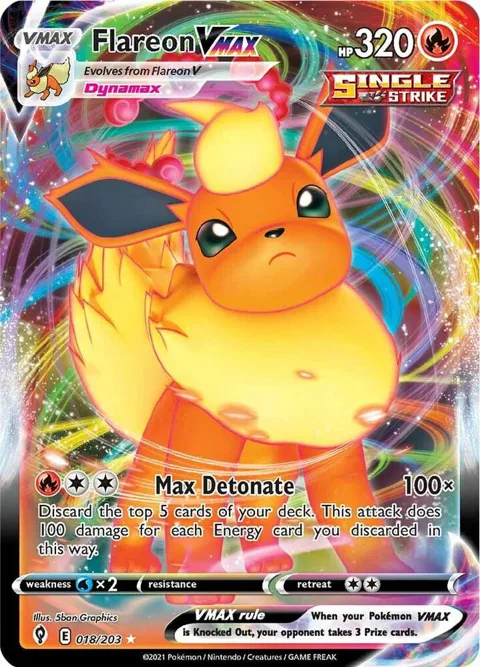 Flareon VMAX #018/203 Holofoil Pokémon card from Evolving Skies