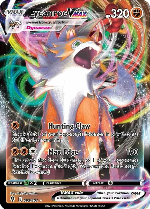 Lycanroc VMAX #092/203 Holofoil Pokémon card from Evolving Skies