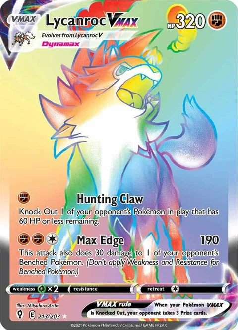 Lycanroc VMAX Secret Rare #213/203 Holofoil Pokémon card from Evolving Skies