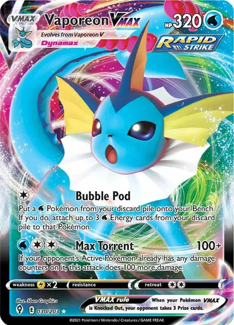 Vaporeon VMAX #030/203 Holofoil Pokémon card from Evolving Skies