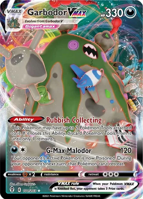Garbodor VMAX #101/203 Holofoil Pokémon card from Evolving Skies