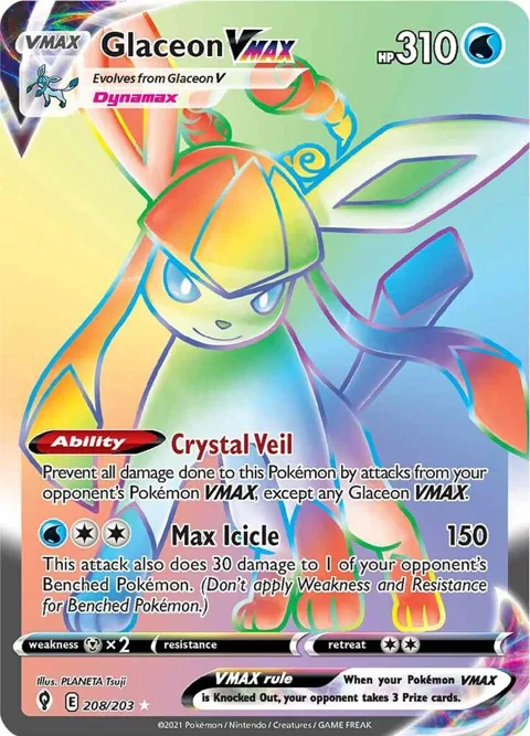 Glaceon VMAX Secret Rare #208/203 Holofoil Pokémon card from Evolving Skies