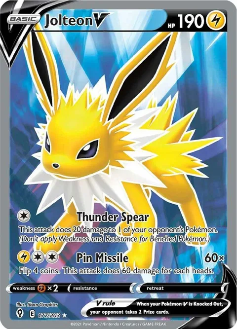 Jolteon V Full Art #177/203 Holofoil Pokémon card from Evolving Skies