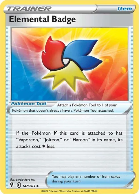 Elemental Badge #147/203 Reverse Holofoil Pokémon card from Evolving Skies