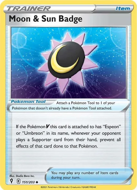 Moon & Sun Badge #151/203 Reverse Holofoil Pokémon card from Evolving Skies