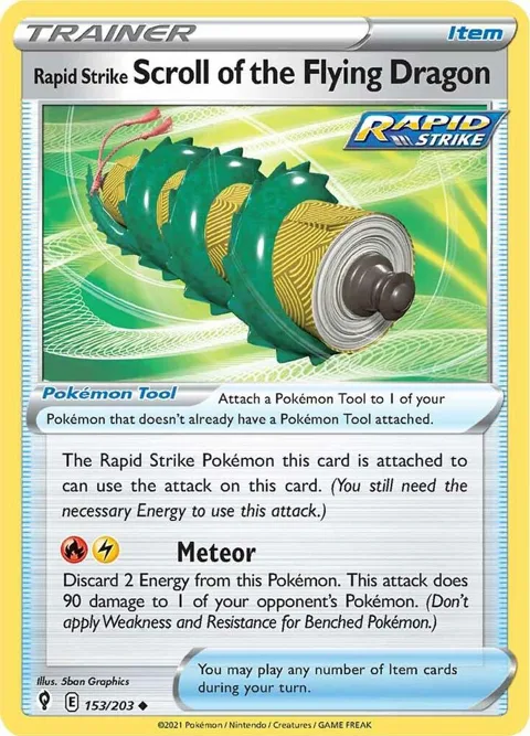 Rapid Strike Scroll of the Flying Dragon #153/203 Reverse Holofoil Pokémon card from Evolving Skies