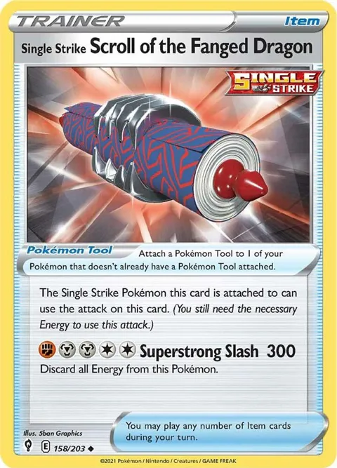 Single Strike Scroll of the Fanged Dragon #158/203 Pokémon card from Evolving Skies