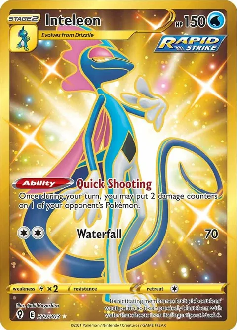 Inteleon Secret Rare #227/203 Holofoil Pokémon card from Evolving Skies