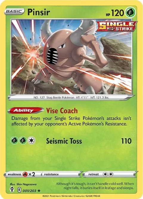 Pinsir #001/203 Pokémon card from Evolving Skies