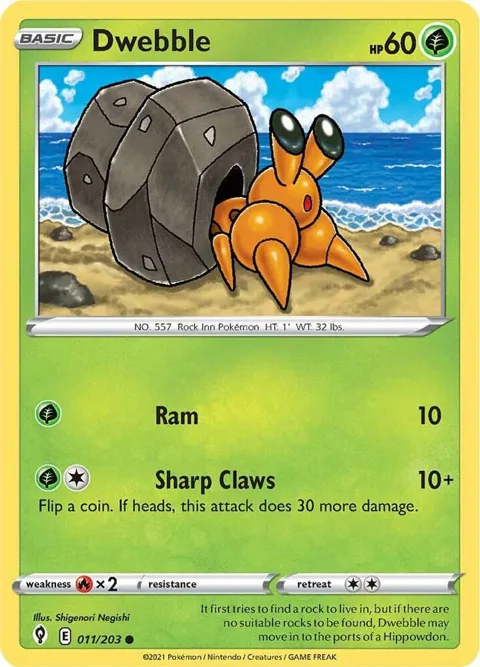 Dwebble #011/203 Reverse Holofoil Pokémon card from Evolving Skies