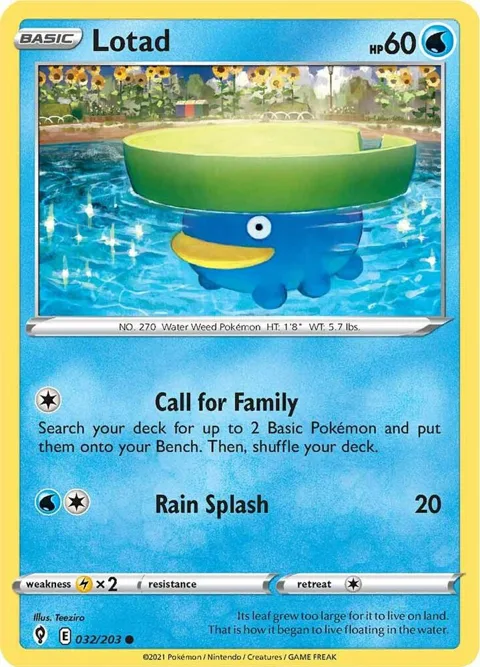 Lotad #032/203 Reverse Holofoil Pokémon card from Evolving Skies