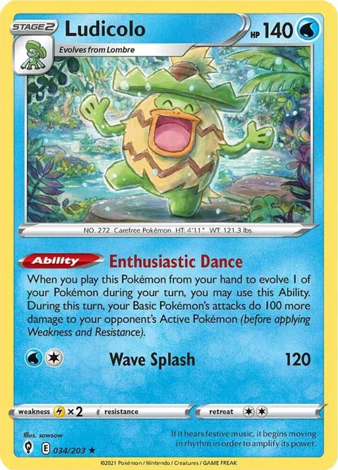 Ludicolo #034/203 Reverse Holofoil Pokémon card from Evolving Skies