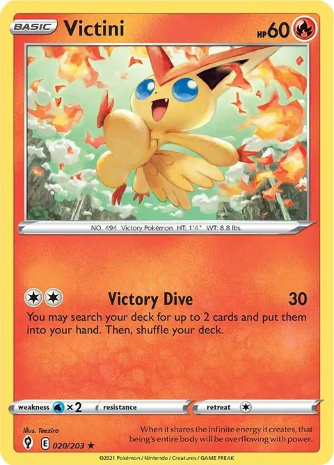 Victini #020/203 Reverse Holofoil Pokémon card from Evolving Skies