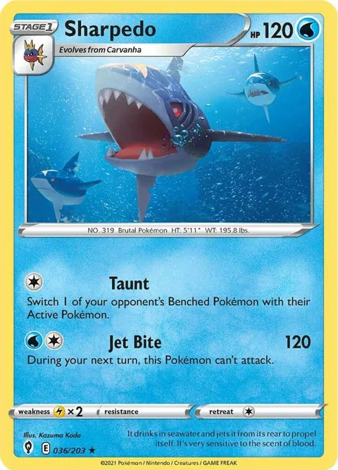 Sharpedo #036/203 Reverse Holofoil Pokémon card from Evolving Skies