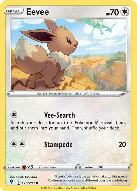 Eevee #125/203 Reverse Holofoil Pokémon card from Evolving Skies