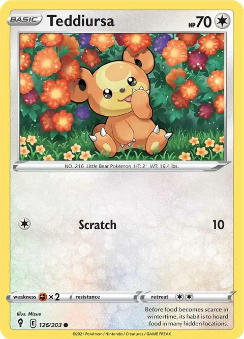 Teddiursa #126/203 Pokémon card from Evolving Skies