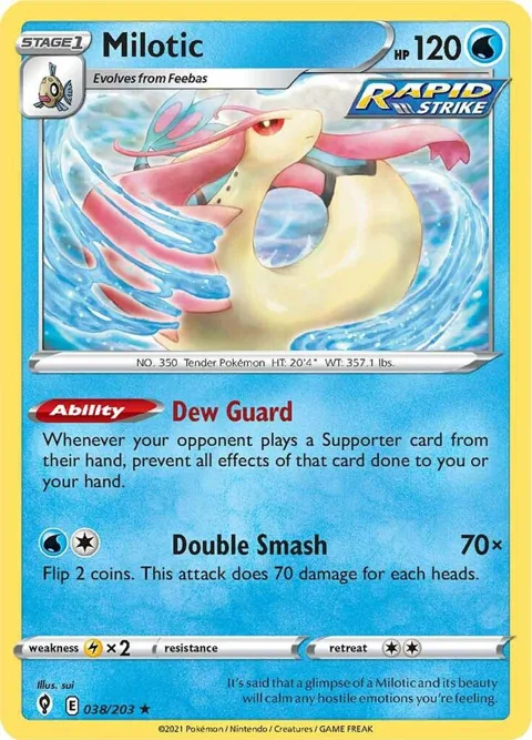 Milotic #038/203 Reverse Holofoil Pokémon card from Evolving Skies