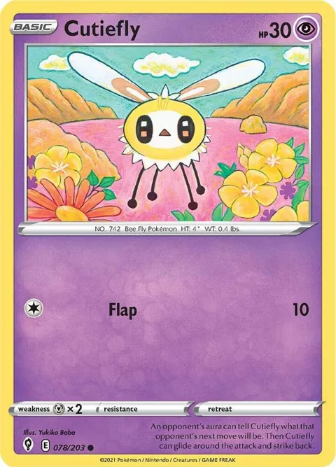 Cutiefly #078/203 Reverse Holofoil Pokémon card from Evolving Skies