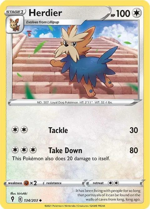 Herdier #134/203 Pokémon card from Evolving Skies