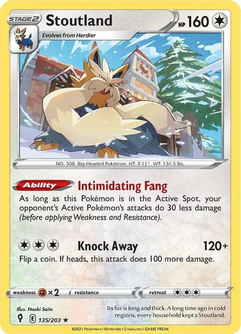 Stoutland #135/203 Pokémon card from Evolving Skies
