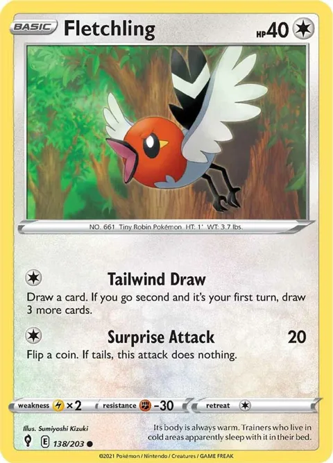 Fletchling #138/203 Pokémon card from Evolving Skies
