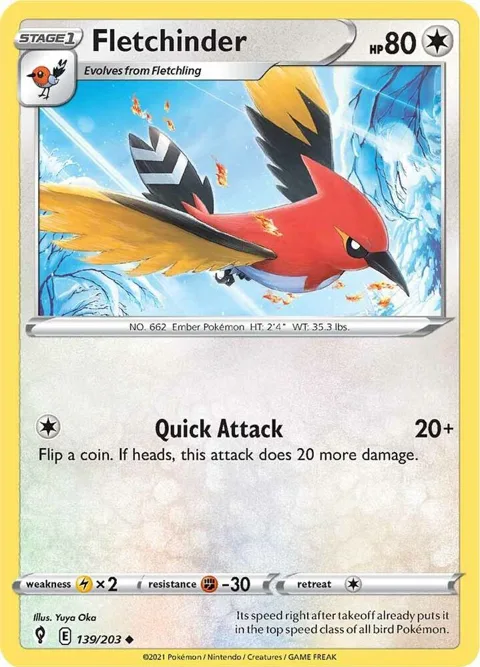 Fletchinder #139/203 Reverse Holofoil Pokémon card from Evolving Skies