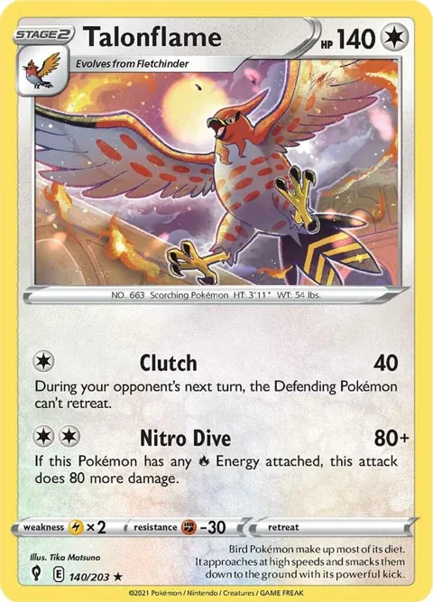 Talonflame #140/203 Pokémon card from Evolving Skies