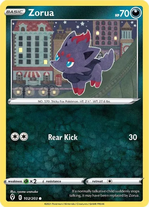 Zorua #102/203 Reverse Holofoil Pokémon card from Evolving Skies