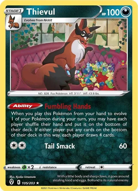 Thievul #105/203 Reverse Holofoil Pokémon card from Evolving Skies