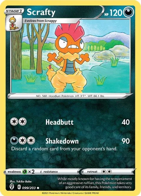 Scrafty #099/203 Pokémon card from Evolving Skies
