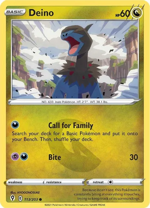 Deino #113/203 Reverse Holofoil Pokémon card from Evolving Skies