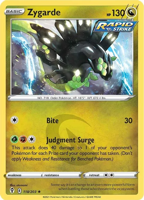 Zygarde #118/203 Holofoil Pokémon card from Evolving Skies