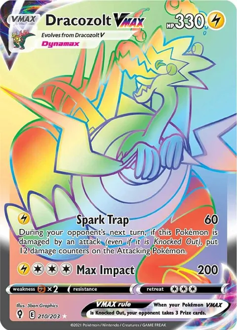 Dracozolt VMAX Secret Rare #210/203 Holofoil Pokémon card from Evolving Skies