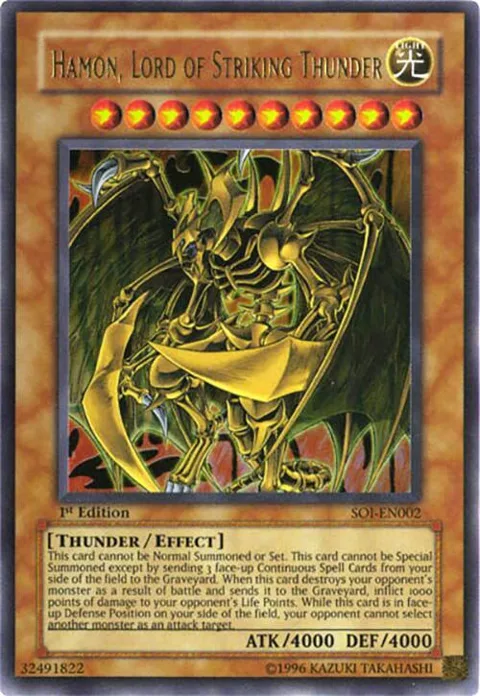 Hamon, Lord of Striking Thunder SOI-EN002 Unlimited Yu-Gi-Oh card from Shadow of Infinity