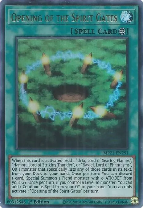 Opening of the Spirit Gates MP21-EN251 Yu-Gi-Oh card from 2021 Tin of Ancient Battles