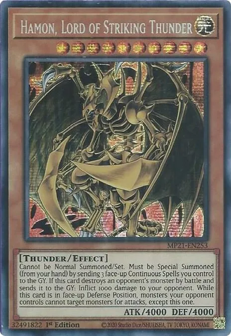 Hamon, Lord of Striking Thunder MP21-EN253 Yu-Gi-Oh card from 2021 Tin of Ancient Battles