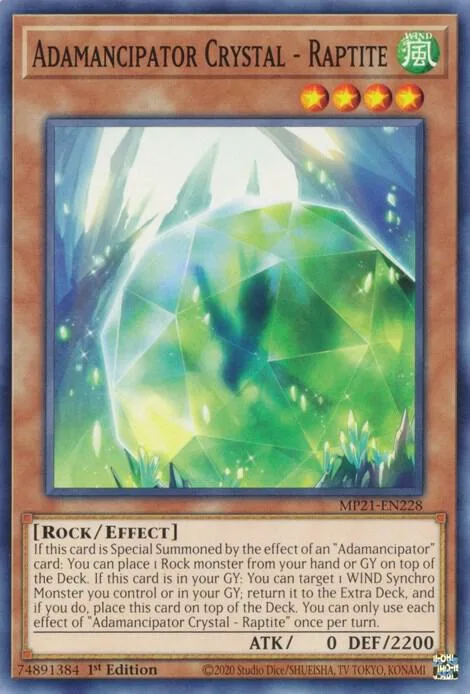 Adamancipator Crystal - Raptite MP21-EN228 Yu-Gi-Oh card from 2021 Tin of Ancient Battles
