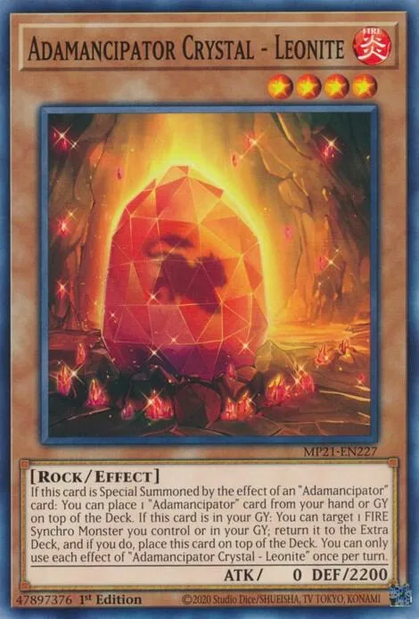 Adamancipator Crystal - Leonite MP21-EN227 Yu-Gi-Oh card from 2021 Tin of Ancient Battles