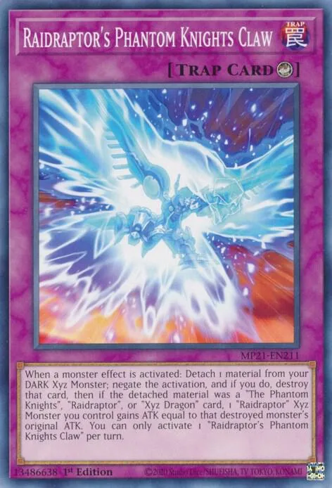 Raidraptor's Phantom Knights Claw MP21-EN211 Yu-Gi-Oh card from 2021 Tin of Ancient Battles