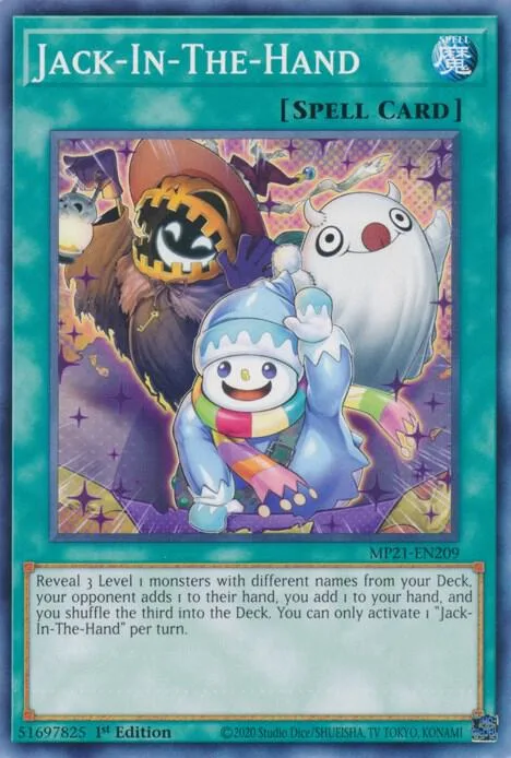 Jack-In-The-Hand MP21-EN209 Yu-Gi-Oh card from 2021 Tin of Ancient Battles